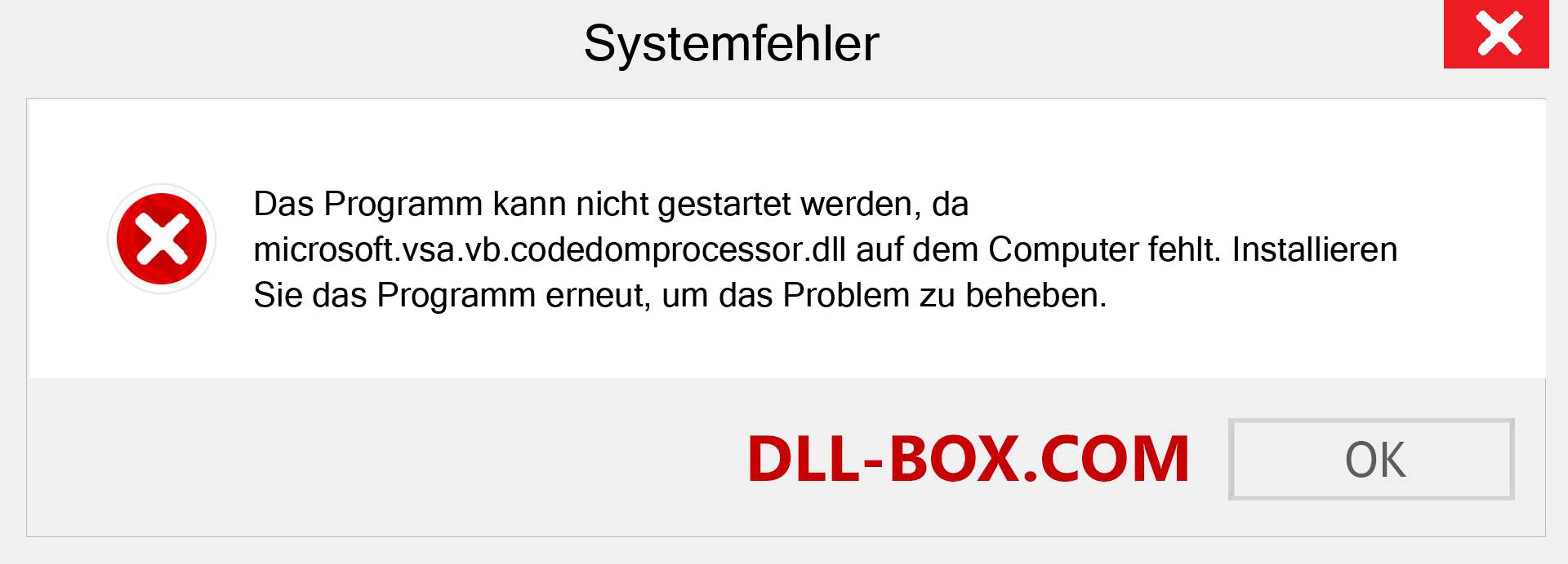 microsoft.vsa.vb.codedomprocessor.dll-Datei fehlt?. Download für Windows 7, 8, 10 - Fix microsoft.vsa.vb.codedomprocessor dll Missing Error unter Windows, Fotos, Bildern